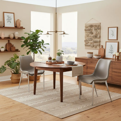 Dining Chairs Set of 2, Brown Faux Leather, Silver Steel Legs