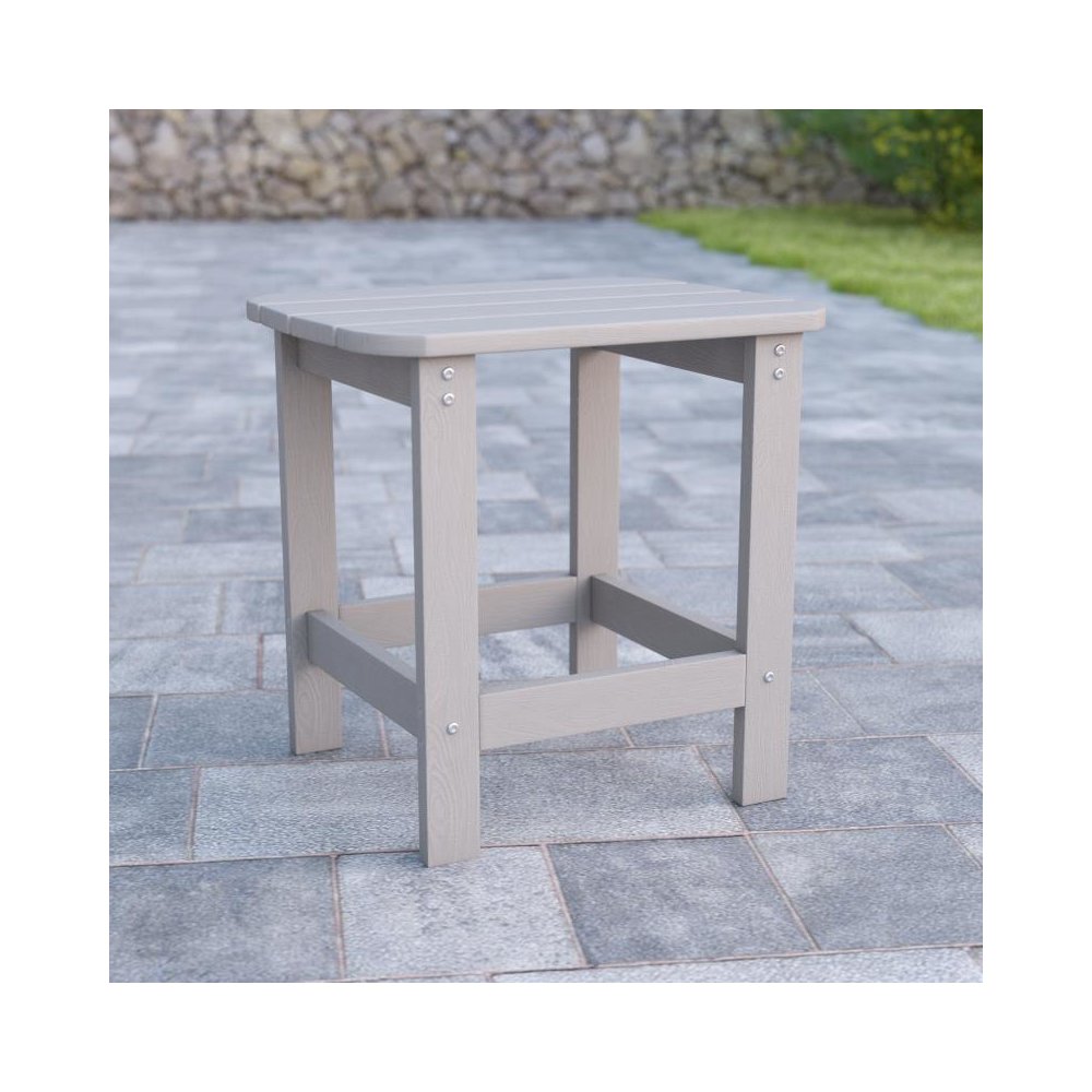 All-Weather Poly Resin Wood Adirondack Side Table in Gray