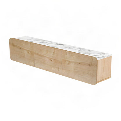 Wall Mounted Oval TV Stand in Walnut with Wooden Finish and Modern Design