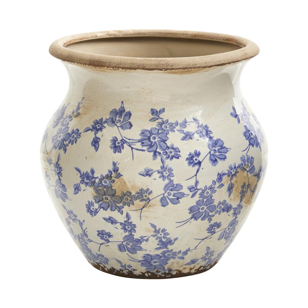 10.5in. Tuscan Ceramic Blue Scroll Urn Vase