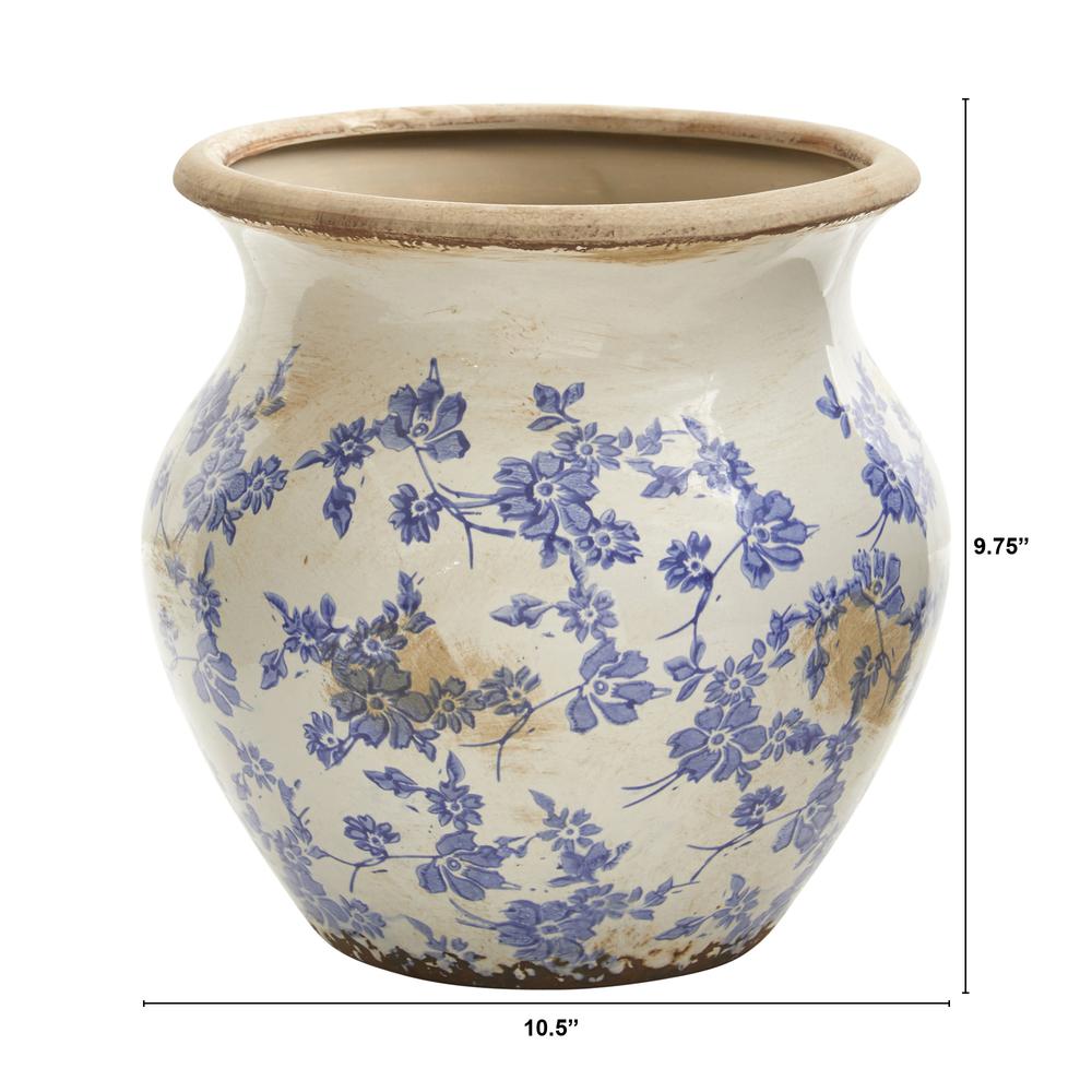10.5in. Tuscan Ceramic Blue Scroll Urn Vase