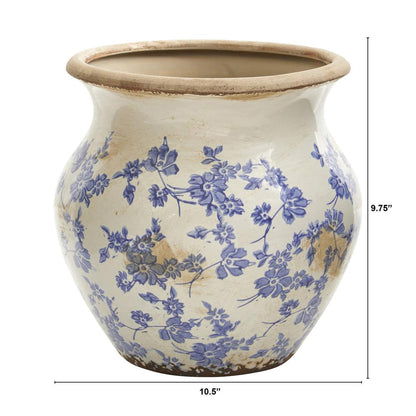 10.5in. Tuscan Ceramic Blue Scroll Urn Vase