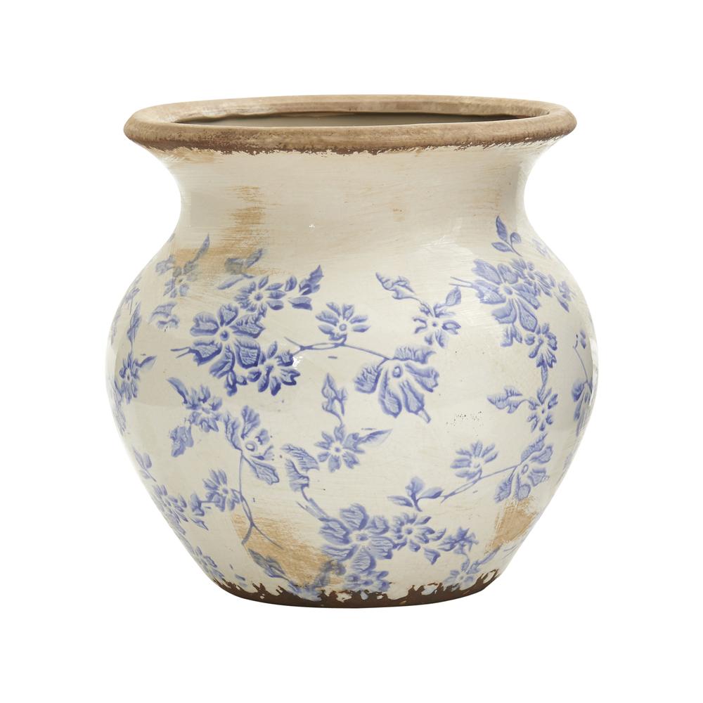 7in. Tuscan Ceramic Blue Scroll Urn Vase