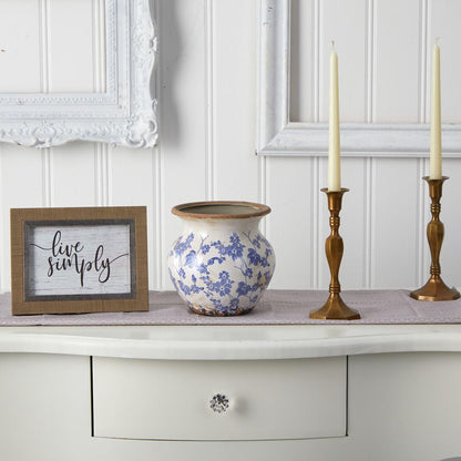 7in. Tuscan Ceramic Blue Scroll Urn Vase