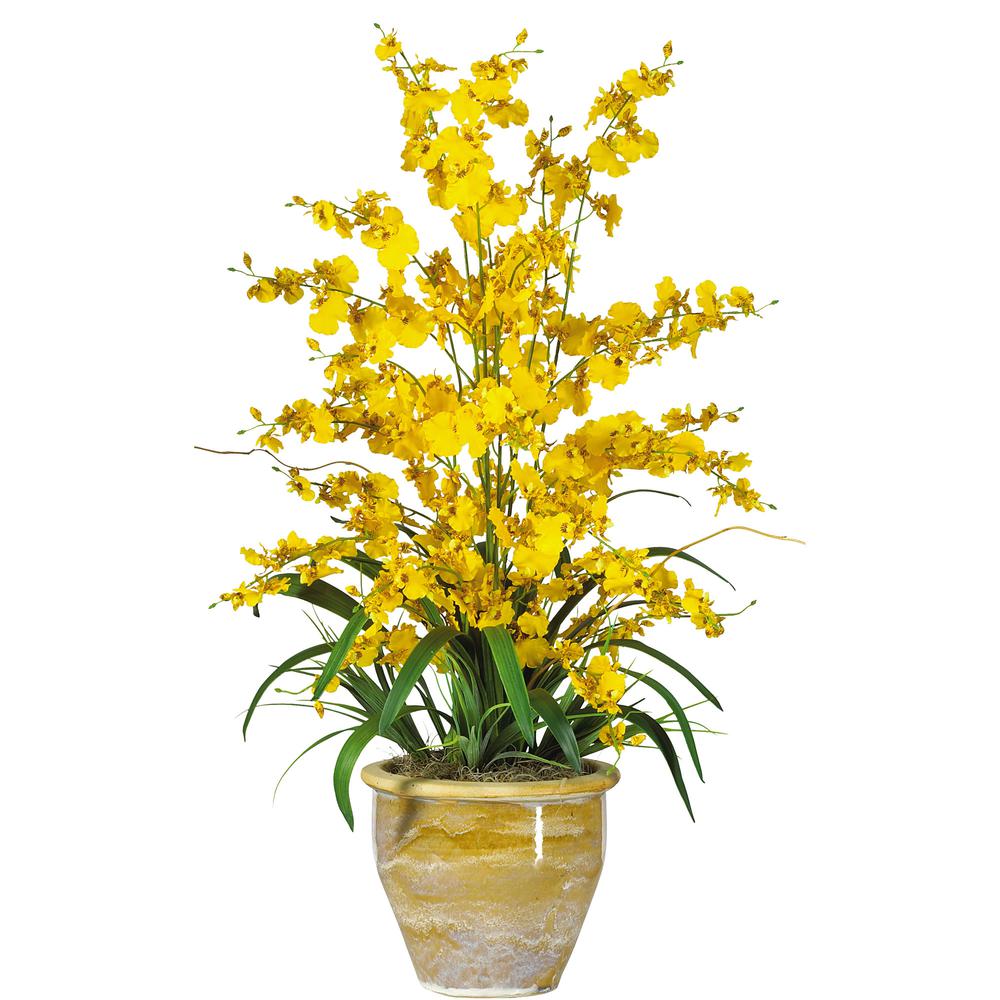 Triple Dancing Lady Silk Flower Arrangement, Yellow