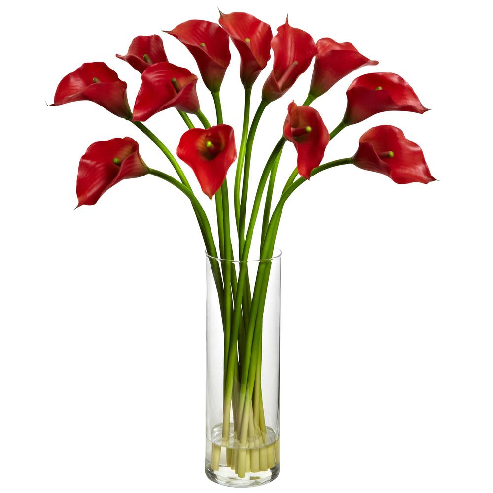 Mini Calla Lily Silk Flower Arrangement, Red