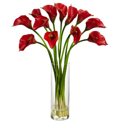 Mini Calla Lily Silk Flower Arrangement, Red
