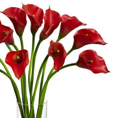 Mini Calla Lily Silk Flower Arrangement, Red