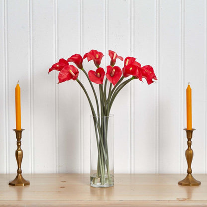 Mini Calla Lily Silk Flower Arrangement, Red