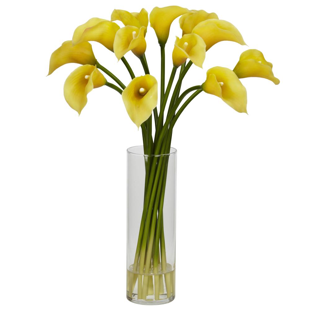 Mini Calla Lily Silk Flower Arrangement, Yellow