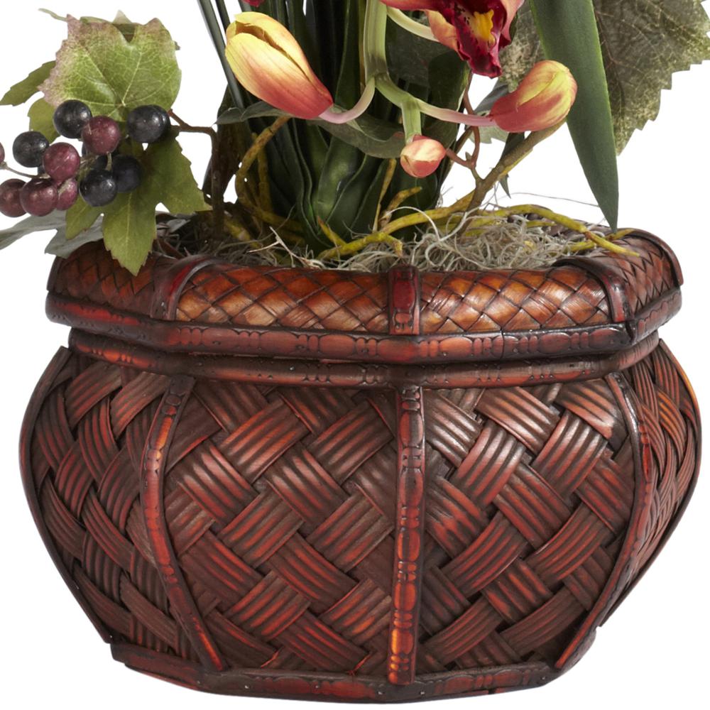 Cymbidium with Decorative Vase Silk Arrangement, Burgundy