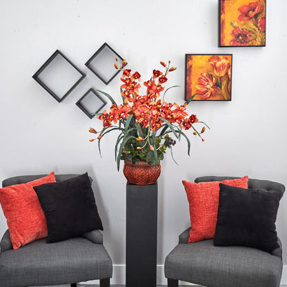 Cymbidium with Decorative Vase Silk Arrangement, Burgundy