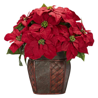 Poinsettia with Decorative Vase Silk Arrangement