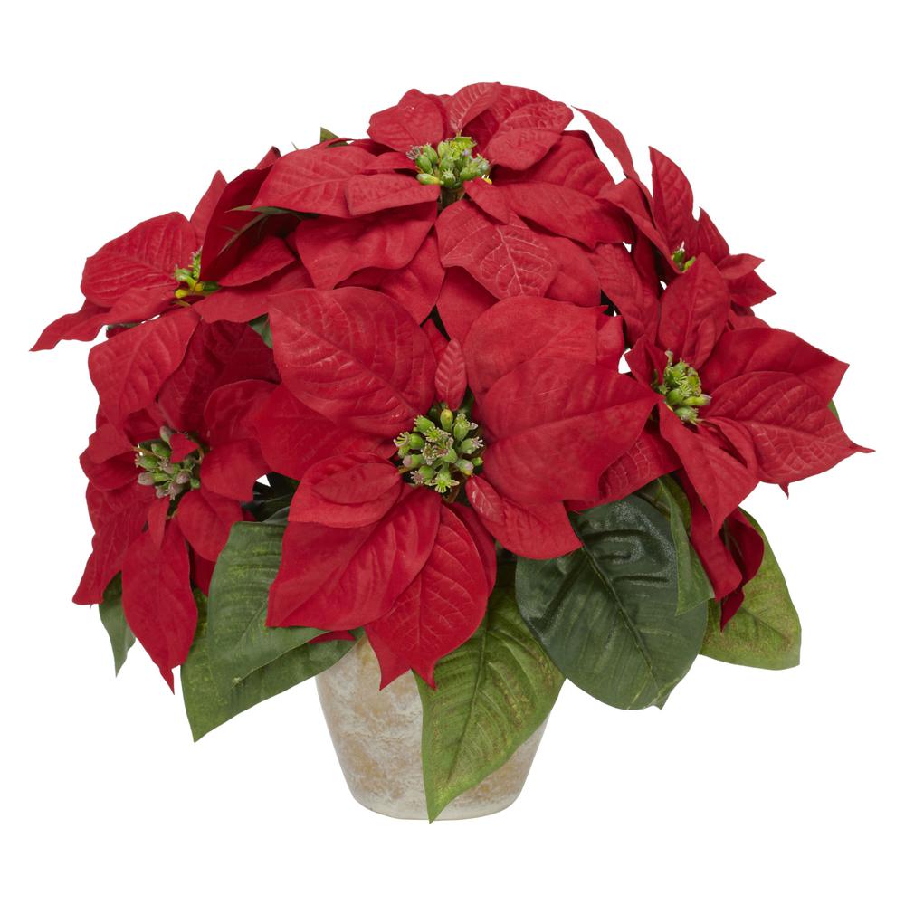 Poinsettia with Ceramic Vase Silk Flower Arrangement