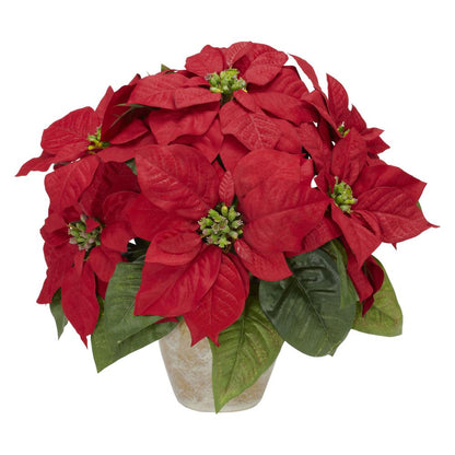 Poinsettia with Ceramic Vase Silk Flower Arrangement
