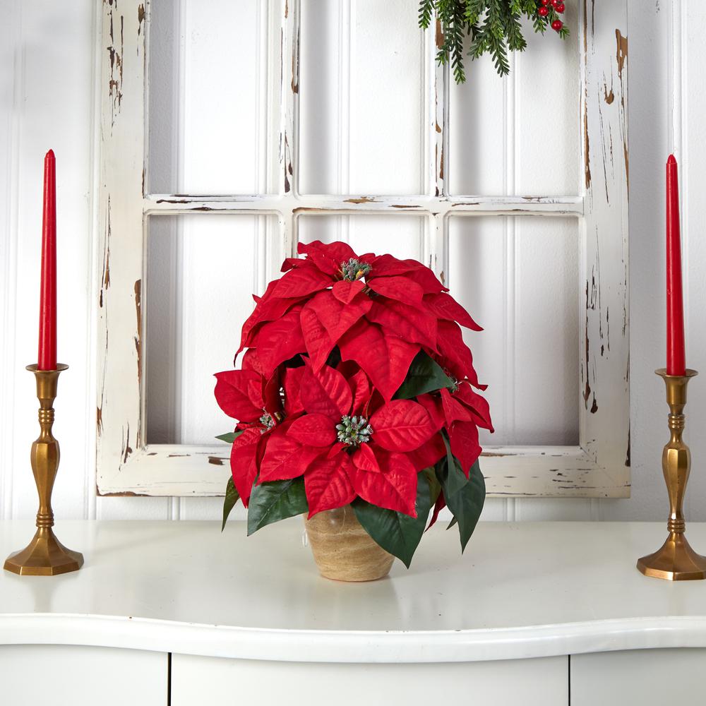 Poinsettia with Ceramic Vase Silk Flower Arrangement