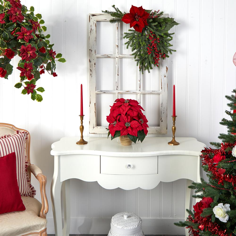 Poinsettia with Ceramic Vase Silk Flower Arrangement