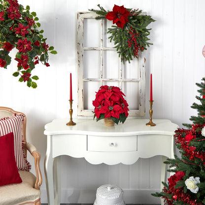 Poinsettia with Ceramic Vase Silk Flower Arrangement