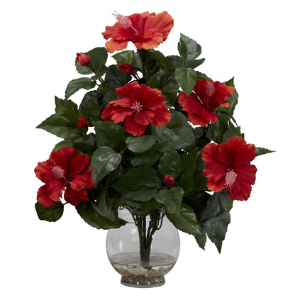 Hibiscus with Fluted Vase Silk Flower Arrangement