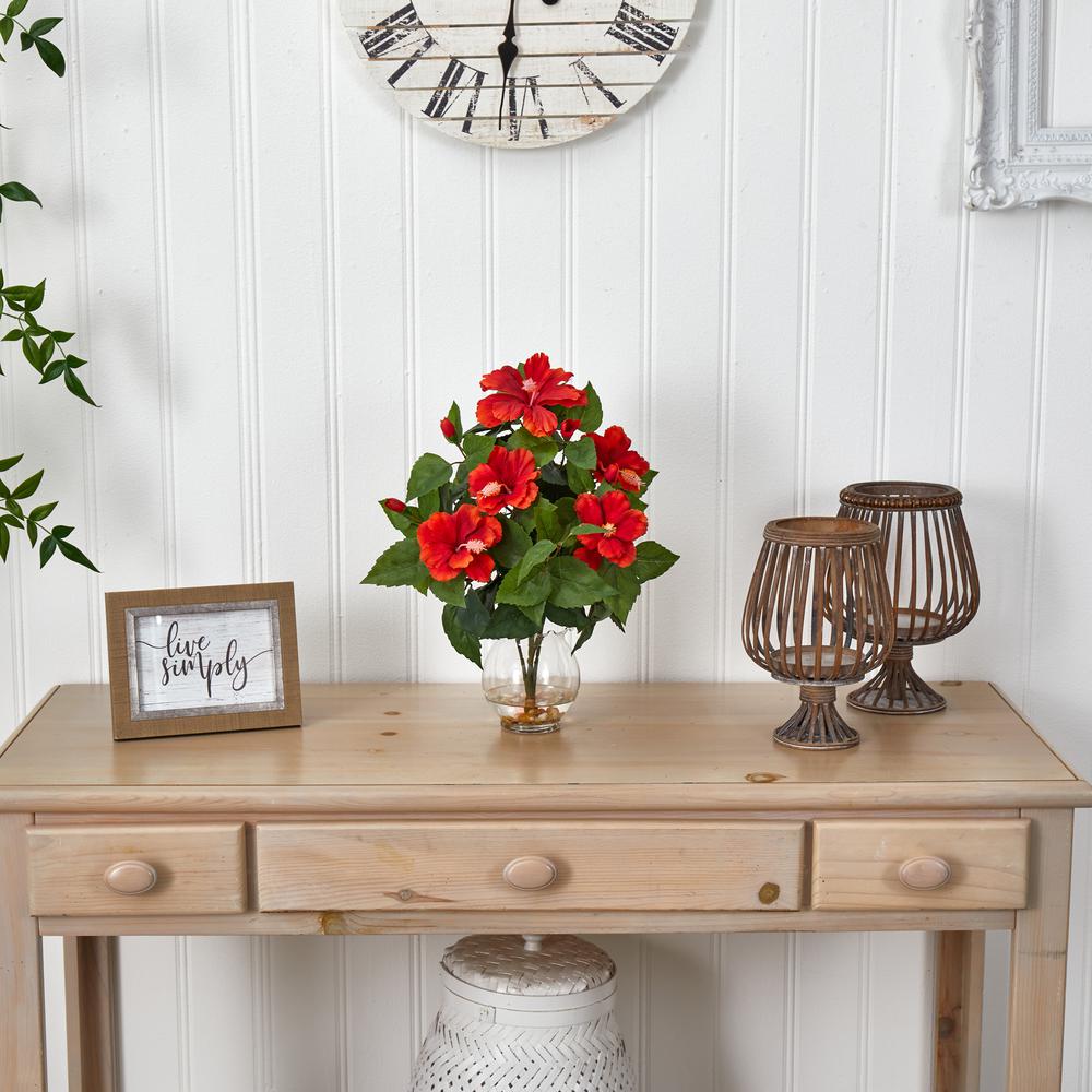 Hibiscus with Fluted Vase Silk Flower Arrangement