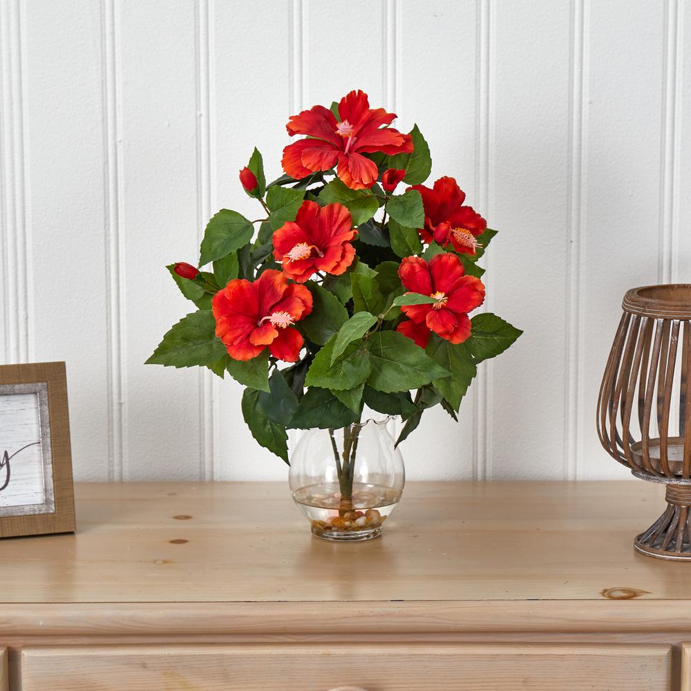 Hibiscus with Fluted Vase Silk Flower Arrangement