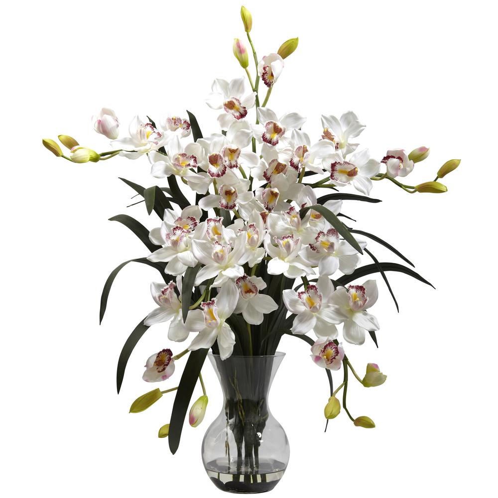 Large Cymbidium with Vase Arrangement, White