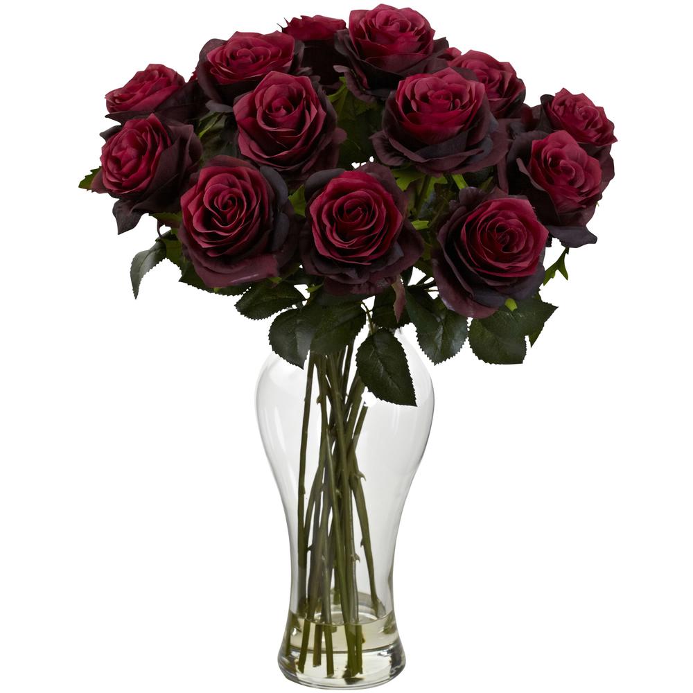Blooming Roses with Vase, Burgundy