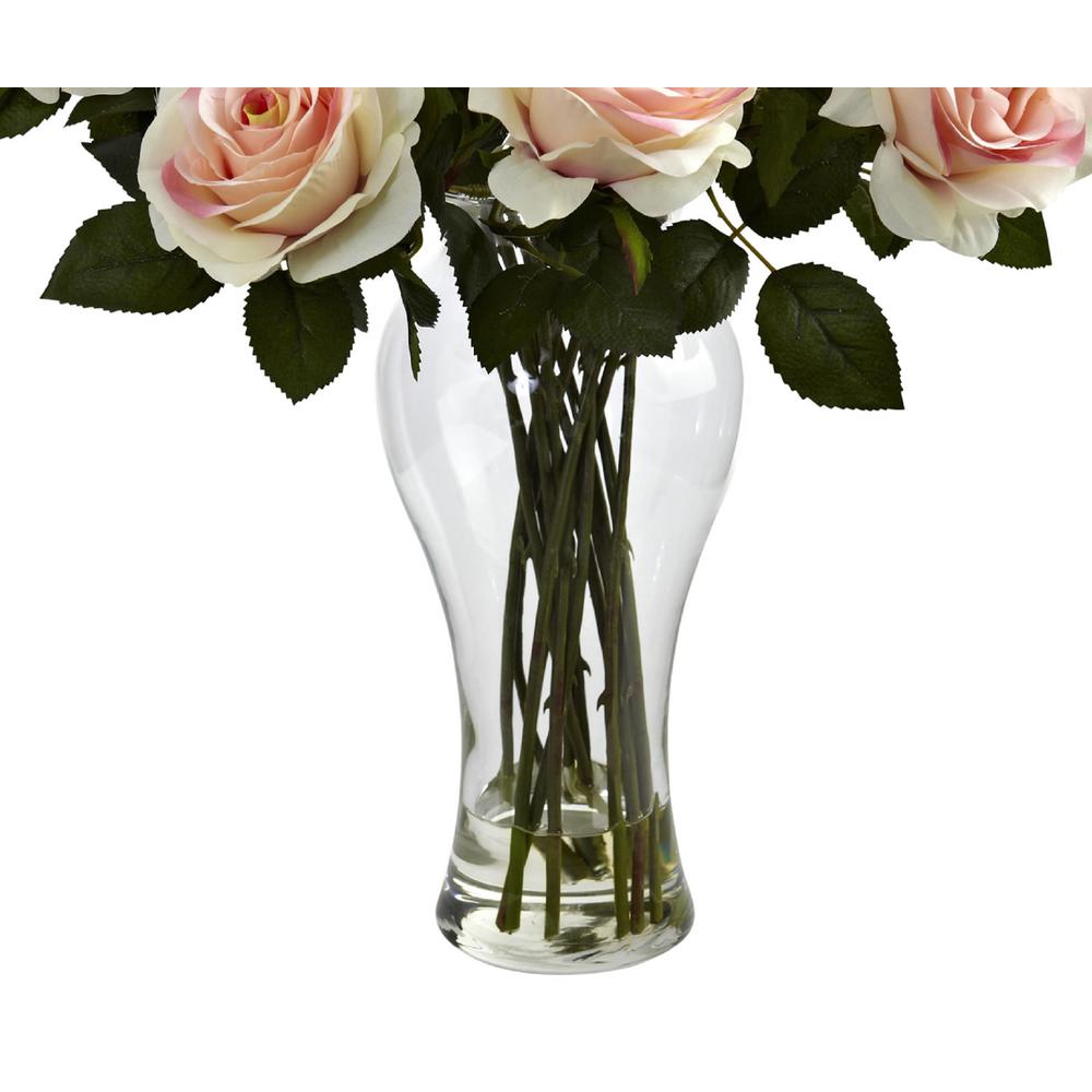 Blooming Roses with Vase, Light Pink