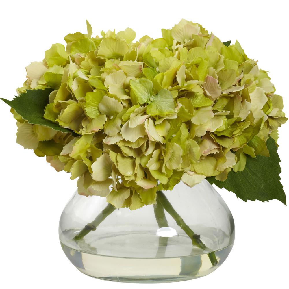 Blooming Hydrangea with Vase, Green