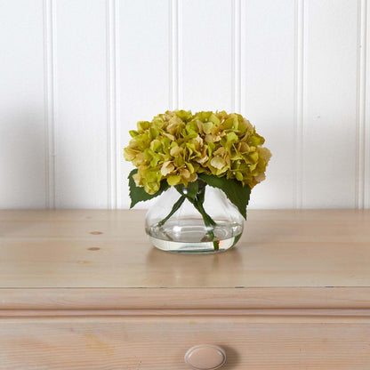Blooming Hydrangea with Vase, Green