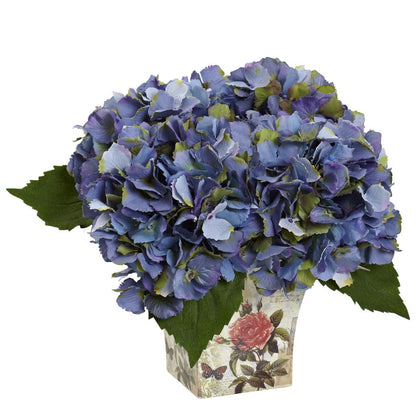 Hydrangea Silk Arrangement with Floral Planter, Blue