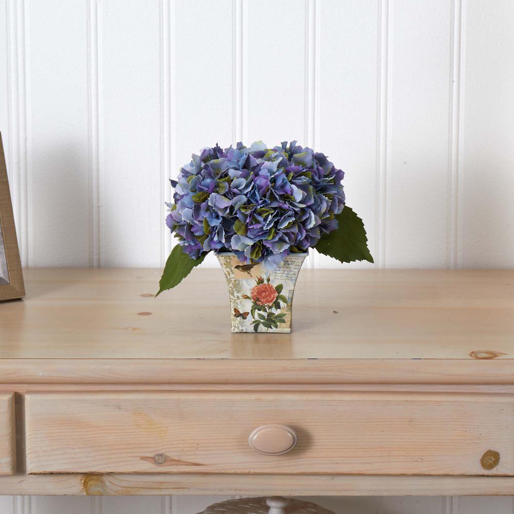 Hydrangea Silk Arrangement with Floral Planter, Blue