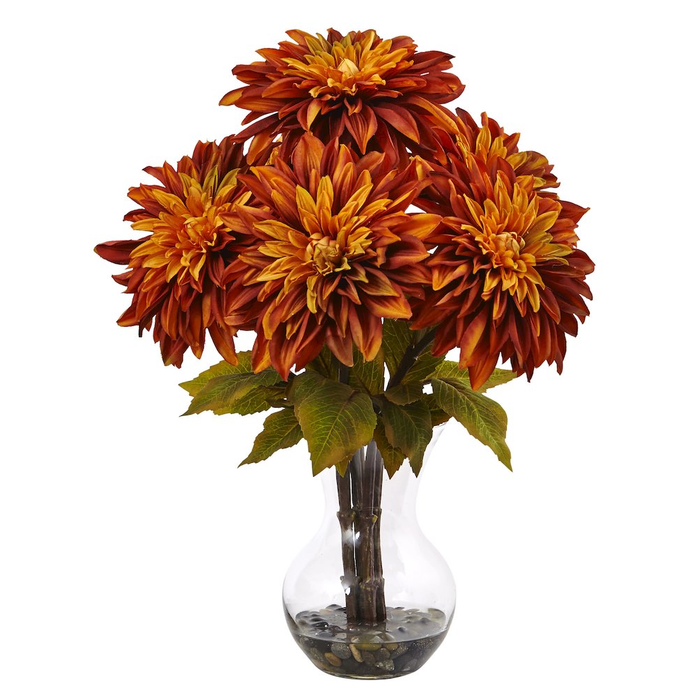 Dahlia Silk Arrangement with Glass Vase