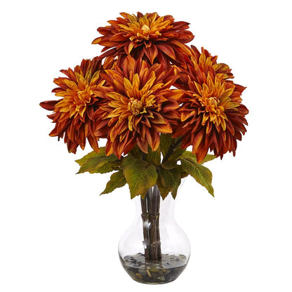 Dahlia Silk Arrangement with Glass Vase