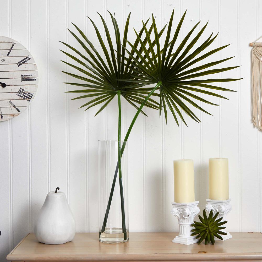 Fan Palm Artificial Arrangement in Glass Vase