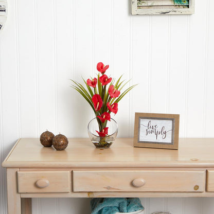 15.5in. Calla Lily and Grass Artificial Arrangement in Vase, Red