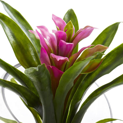 8in. Tropical Bromeliad in Angled Vase Artificial Arrangement, Purple