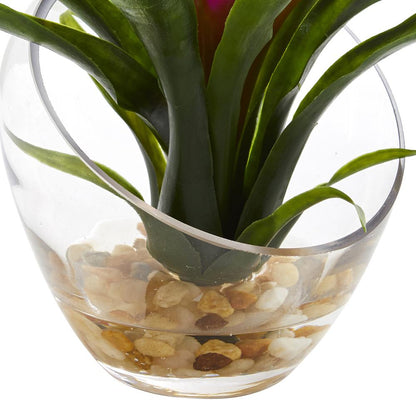 8in. Tropical Bromeliad in Angled Vase Artificial Arrangement, Purple