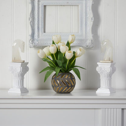 Tulip Artificial Arrangement in Decorative Vase