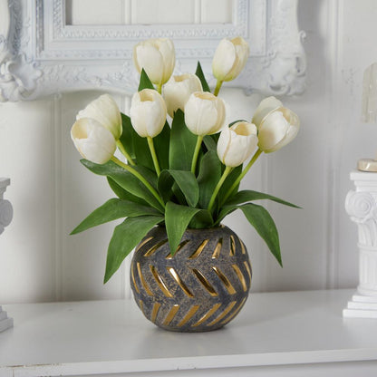 Tulip Artificial Arrangement in Decorative Vase