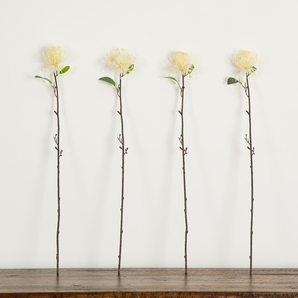 24in. Artificial Pincushion Protea Flower Stem - Set of 4