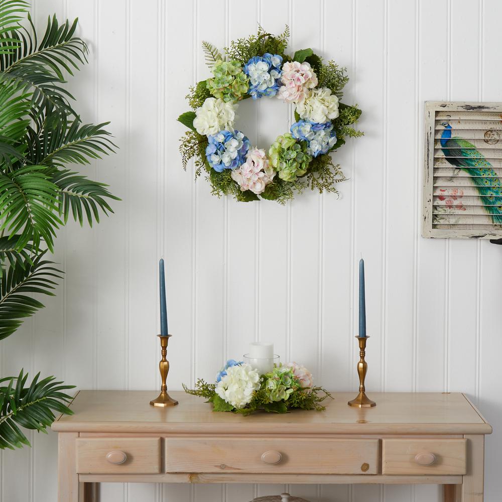 24in. Hydrangea Wreath, Blue