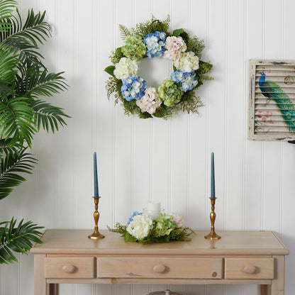 24in. Hydrangea Wreath, Blue