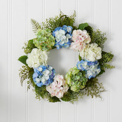 24in. Hydrangea Wreath, Blue