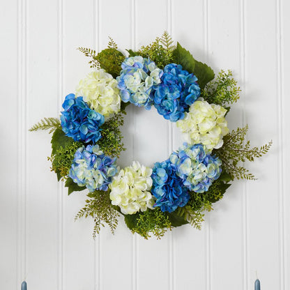 24in. Hydrangea Wreath - Blue