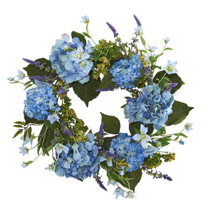 24in. Hydrangea Wreath Blue