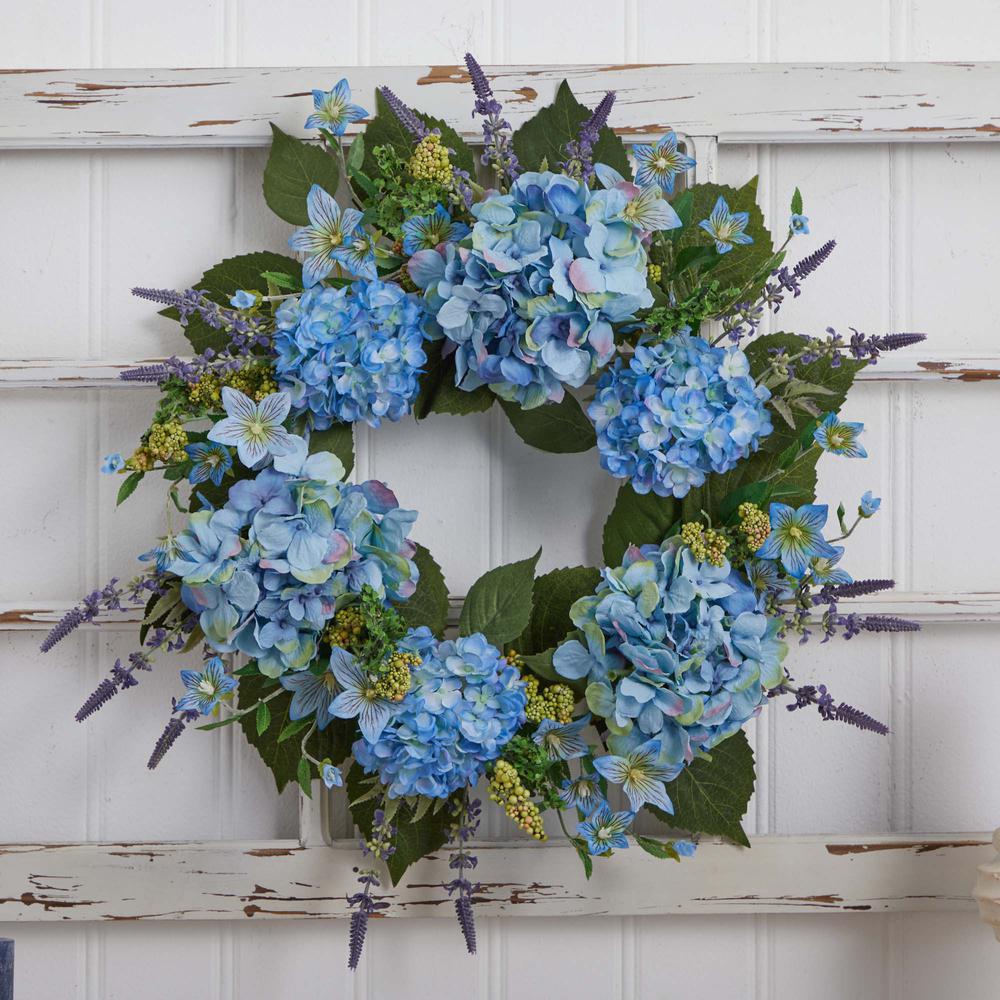 24in. Hydrangea Wreath Blue
