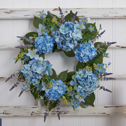 24in. Hydrangea Wreath Blue