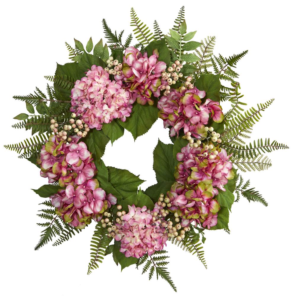 24in. Hydrangea Berry Wreath, Pink