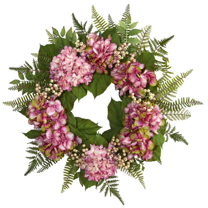 24in. Hydrangea Berry Wreath, Pink